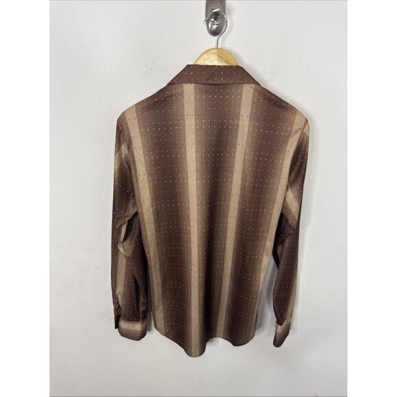 Vintage Charisma Townline 70s Disco Men M 15.5 Brown Groovy Button Shirt - Picture 6 of 6